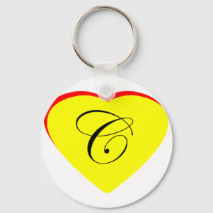 Heart Yellow Red C Wedding Invitation The MUSEUM Z Key Ring