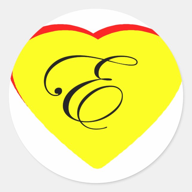 Heart Yellow Red E Wedding Invitation The MUSEUM Z Classic Round Sticker (Front)