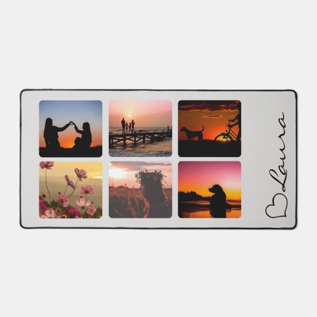 Heart Your Name Photo Script Custom Gift Desk Mat (Front)