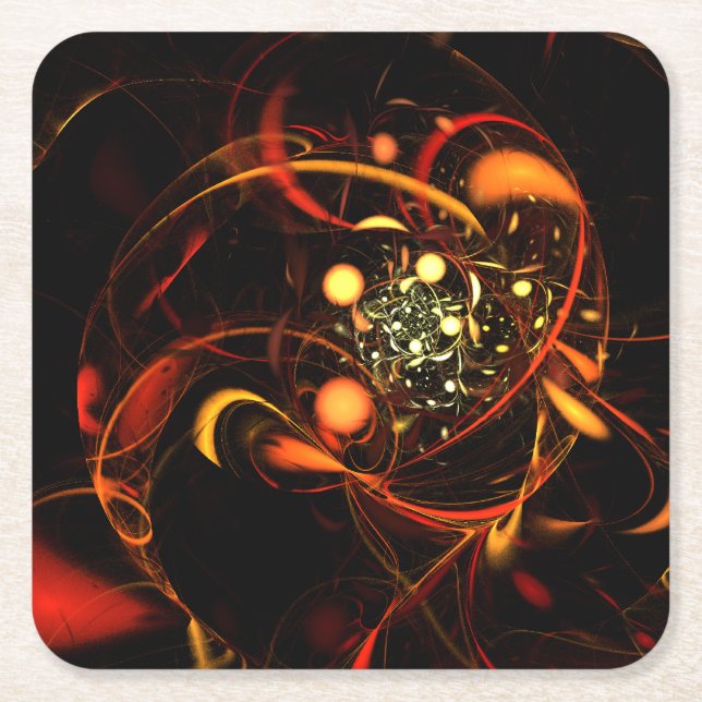 Heartbeat Abstract Art Square Paper Coaster (Front)