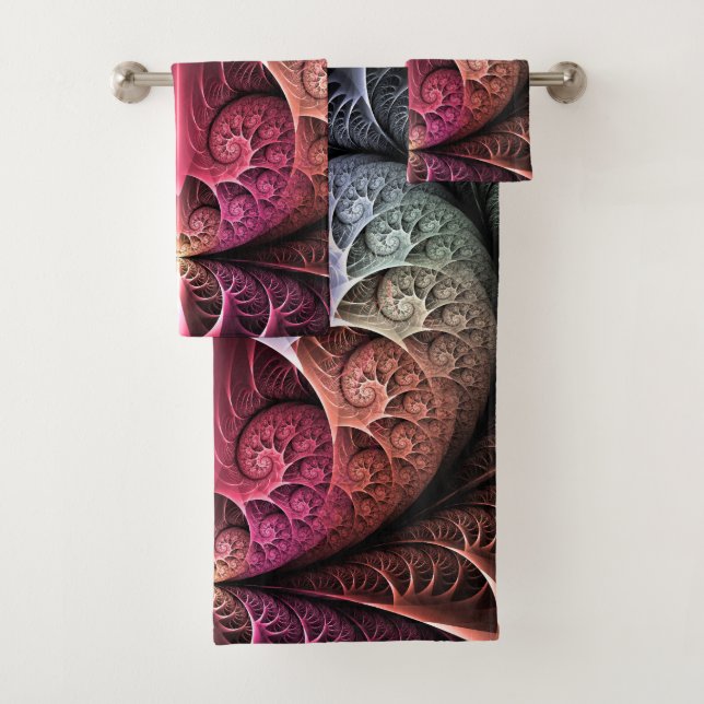 Heartbeat, Abstract Surreal Fantasy Fractal Art Bath Towel Set (Insitu)