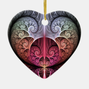 Heartbeat, Abstract Surreal Fantasy Fractal Art Ceramic Ornament