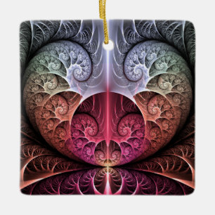 Heartbeat, Abstract Surreal Fantasy Fractal Art Ceramic Ornament