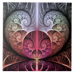 Heartbeat, Abstract Surreal Fantasy Fractal Art Ceramic Tile
