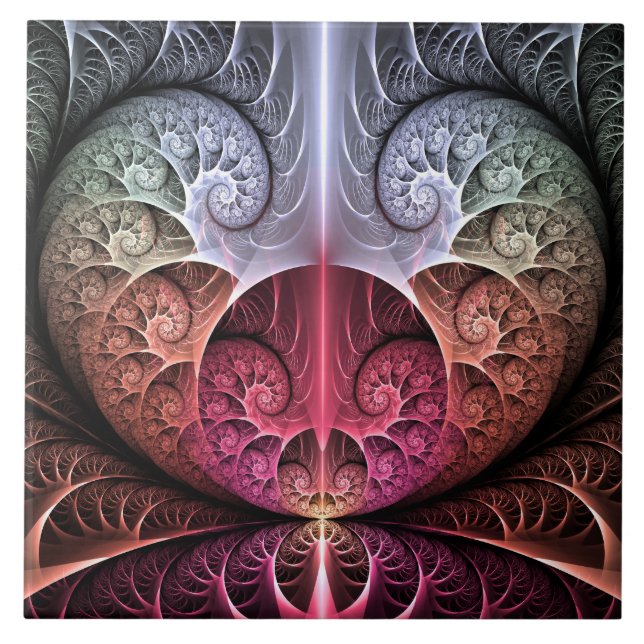 Heartbeat, Abstract Surreal Fantasy Fractal Art Ceramic Tile (Front)