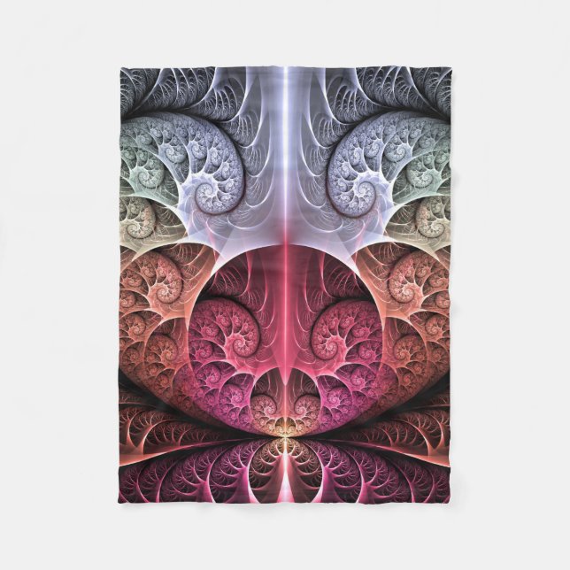 Heartbeat, Abstract Surreal Fantasy Fractal Art Fleece Blanket (Front)