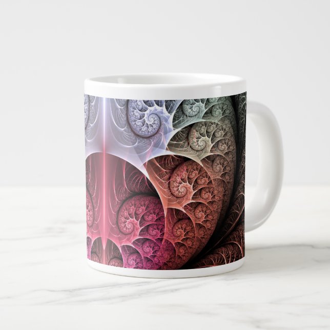 Heartbeat, Abstract Surreal Fantasy Fractal Art Large Coffee Mug (Front Right)