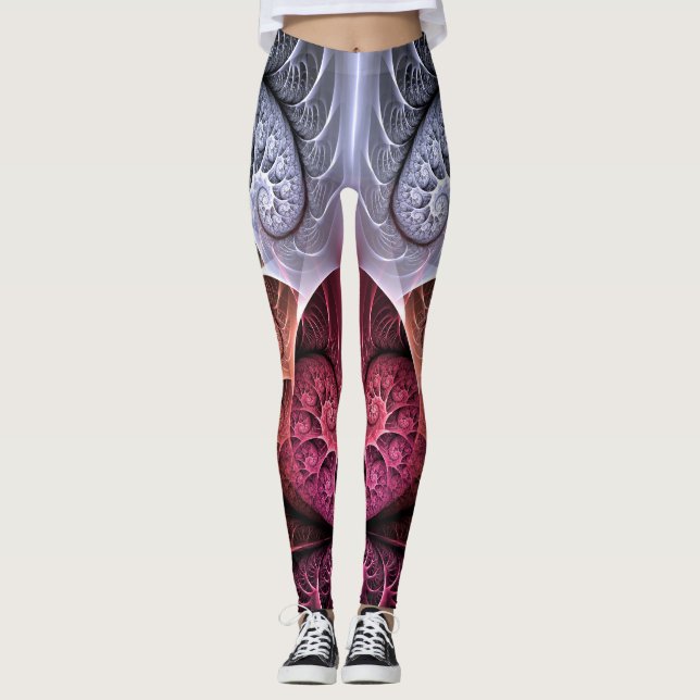Heartbeat, Abstract Surreal Fantasy Fractal Art Leggings (Front)