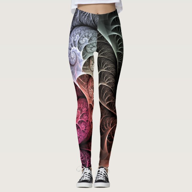 Heartbeat, Abstract Surreal Fantasy Fractal Art Leggings (Front)