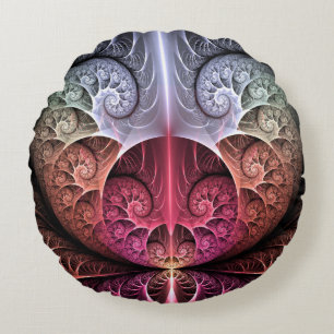 Heartbeat, Abstract Surreal Fantasy Fractal Art Round Cushion
