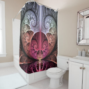 Heartbeat, Abstract Surreal Fantasy Fractal Art Shower Curtain