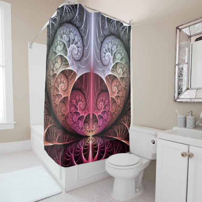 Heartbeat, Abstract Surreal Fantasy Fractal Art Shower Curtain (In Situ)