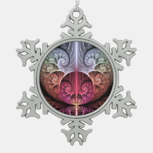 Heartbeat, Abstract Surreal Fantasy Fractal Art Snowflake Pewter Christmas Ornament