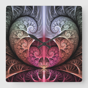 Heartbeat, Abstract Surreal Fantasy Fractal Art Square Wall Clock