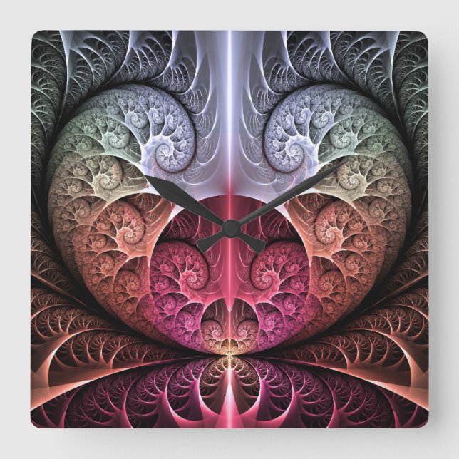 Heartbeat, Abstract Surreal Fantasy Fractal Art Square Wall Clock (Front)