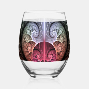 Heartbeat, Abstract Surreal Fantasy Fractal Art Stemless Wine Glass