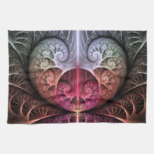 Heartbeat, Abstract Surreal Fantasy Fractal Art Tea Towel