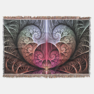 Heartbeat, Abstract Surreal Fantasy Fractal Art Throw Blanket