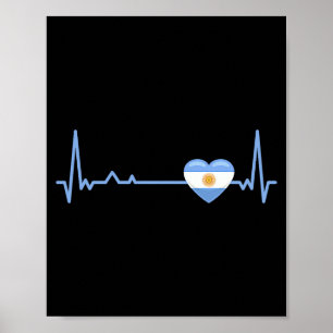 Heartbeat Argentina Flag Soccer Fan T Shirt  Poster