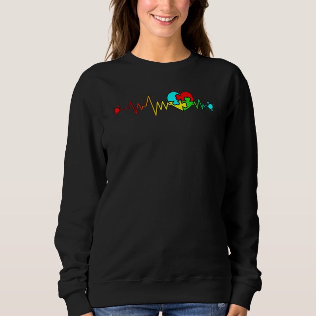 Heartbeat Autistic Heart Love Puzzle Pieces Autism Sweatshirt (Front)