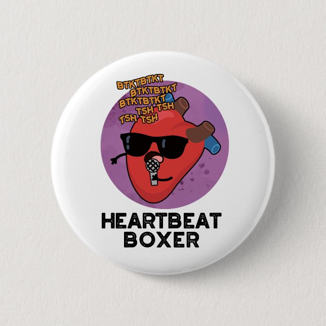 Heartbeat Boxer Funny Music Heart Pun  6 Cm Round Badge (Front)