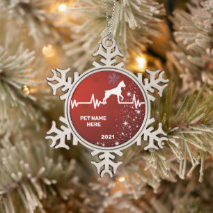 Heartbeat Boxer Snowflake Pewter Christmas Ornament