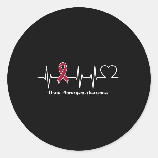 Heartbeat Brain Aneurysm Warrior  Classic Round Sticker (Front)