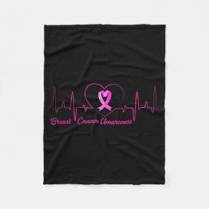 Heartbeat Breast Cancer Awareness Pink Ribbon Fleece Blanket