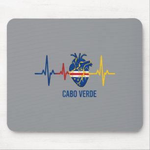 Heartbeat Cabo Verde Flag Heart Cape Verde Island Mouse Pad