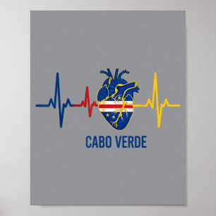 Heartbeat Cabo Verde Flag Heart Cape Verde Island Poster