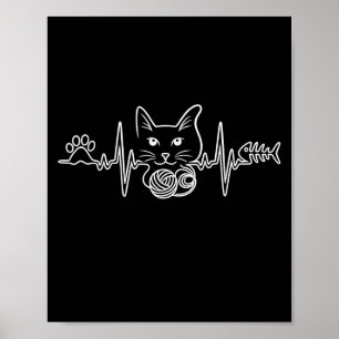 Heartbeat Cat Funny Kitty Gift For Cat Mom Cat Dad Poster