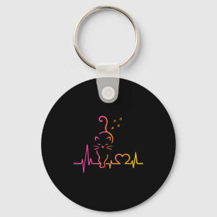 Heartbeat Cat Lover Animal Silhouette Cute Cat Key Ring
