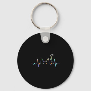 Heartbeat Cat Lover Animal Silhouette Cute Cat  Key Ring