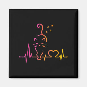 Heartbeat Cat Lover Animal Silhouette Cute Cat  Magnet