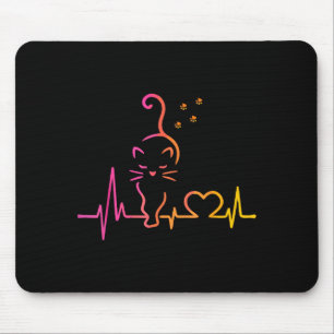 Heartbeat Cat Lover Animal Silhouette Cute Cat  Mouse Pad