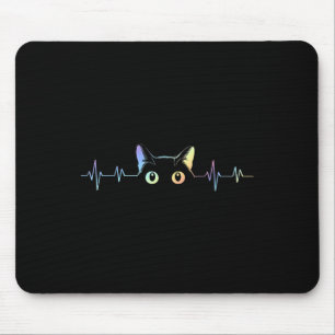 Heartbeat Cat Lover Animal Silhouette Cute Cat Mouse Pad