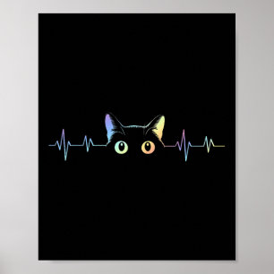 Heartbeat Cat Lover Animal Silhouette Cute Cat Poster