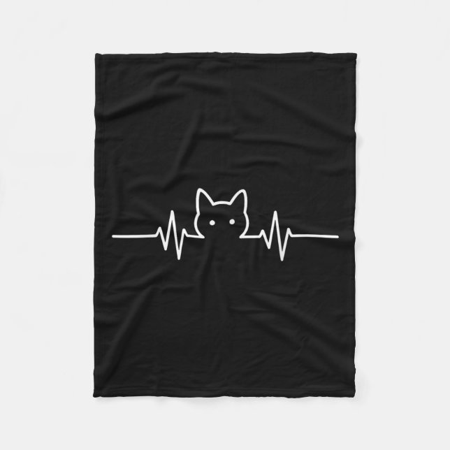Heartbeat Cat Lover Silhouette Cute Cat Owner Pet  Fleece Blanket (Front)