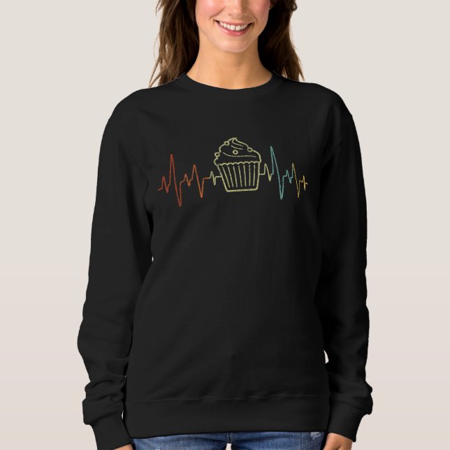 Heartbeat Cupcake Baker Funny Baking Cupcake   Ret Sweatshirt (Front)