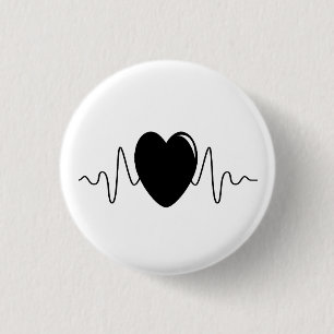 Heartbeat design 3 cm round badge
