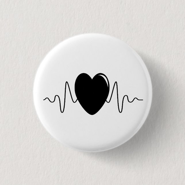 Heartbeat design 3 cm round badge (Front)