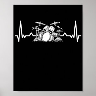 Heartbeat Drum Set  Drummer Musician Drumsticks Poster