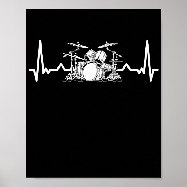 Heartbeat Drum Set  Drummer Musician Drumsticks Poster (Front)