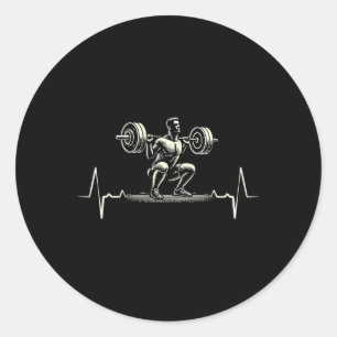 Heartbeat Ecg Bodybuilder Weightlifting Weightlift Classic Round Sticker