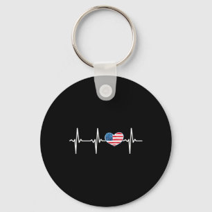 Heartbeat Ekg America Heart Love Patriotic 4th Of Key Ring