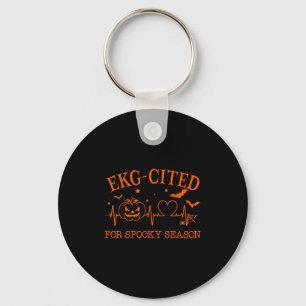 Heartbeat Ekg Cited Spooky Cardiac Nurse Pumpkin H Key Ring