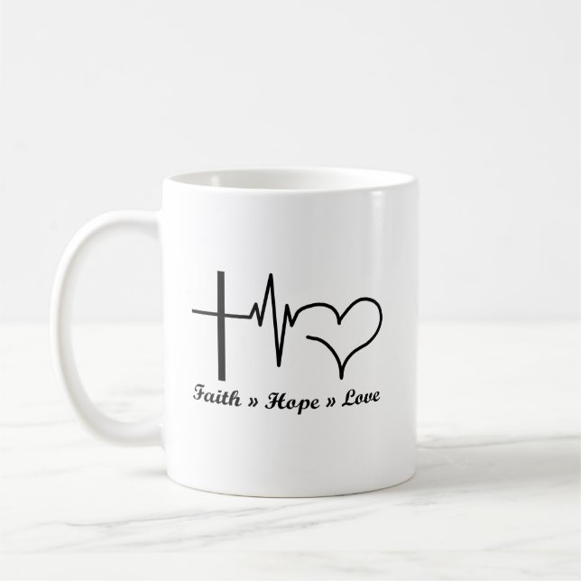 Heartbeat Faith Hope Love Christian and Catholic Coffee Mug (Left)