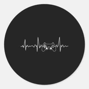 Heartbeat Funny Video Game Gift Boys Men Gamer  Classic Round Sticker