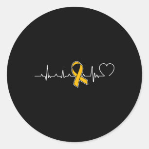 Heartbeat Gold Ribbon Childhood Cancer Awareness G Classic Round Sticker