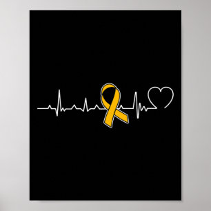 Heartbeat Gold Ribbon Childhood Cancer Awareness Poster